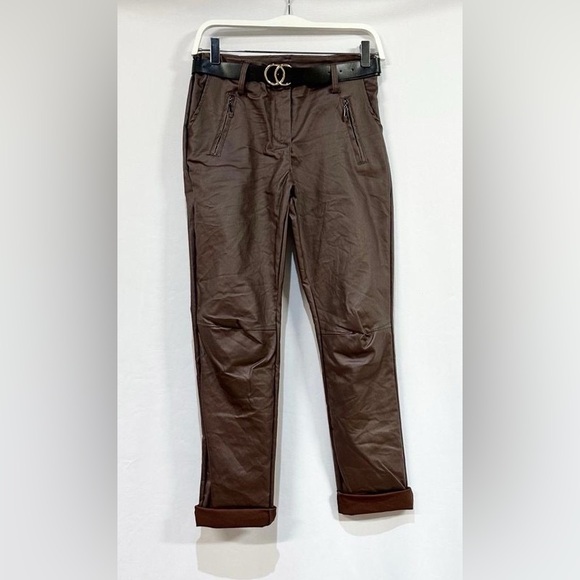 Venti6 Pants - (8772) PU COATED ZIPPER POCKET DETAIL CRINKLE JOGGERS